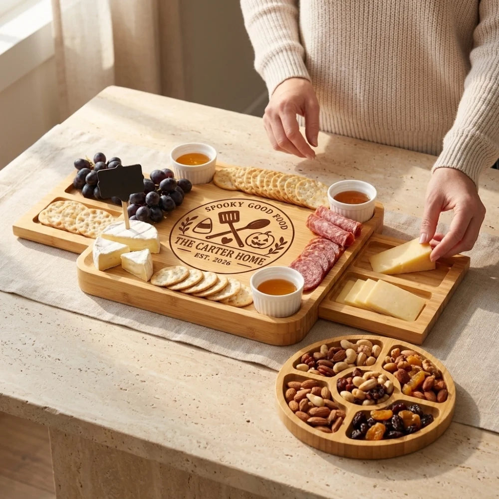 Woman_arranging_cheese_and_meat_on_Halloween_spooky_good_food_expandable_board
