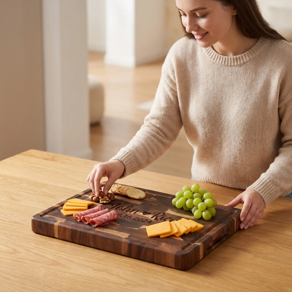 Woman_arranging_nuts_and_cheese_on_John_Rice_engraved_end_grain_board