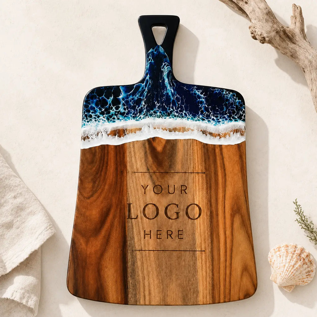 Custom Ocean Wave Resin Serving Board with Logo