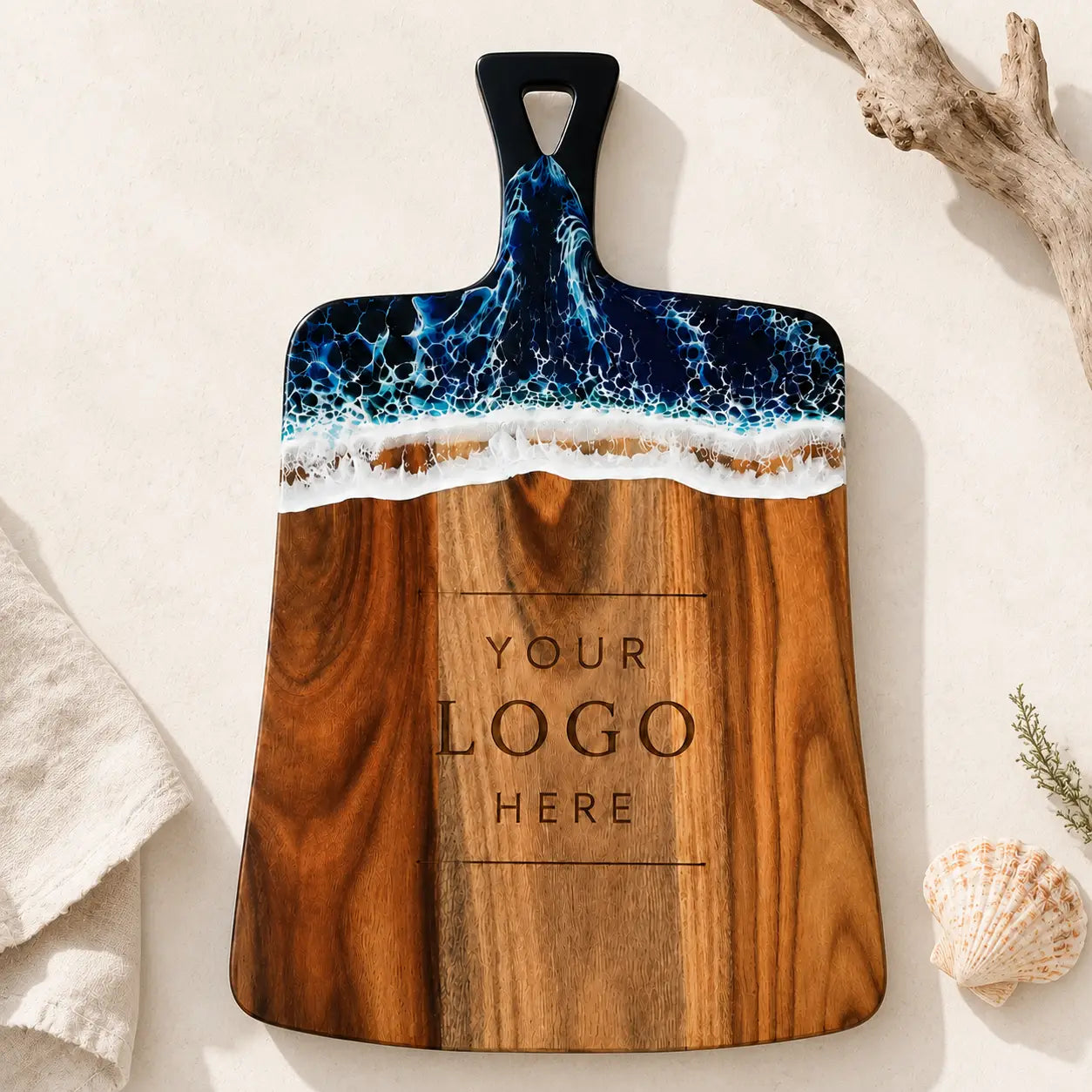 Custom Ocean Wave Resin Serving Board with Logo