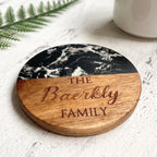 custom-black-marble-wood-drink-coaster-close-up