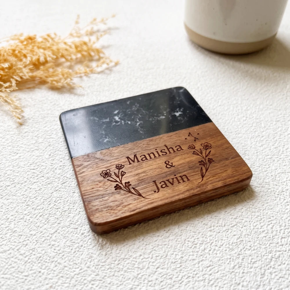 custom-black-marble-wood-square coaster