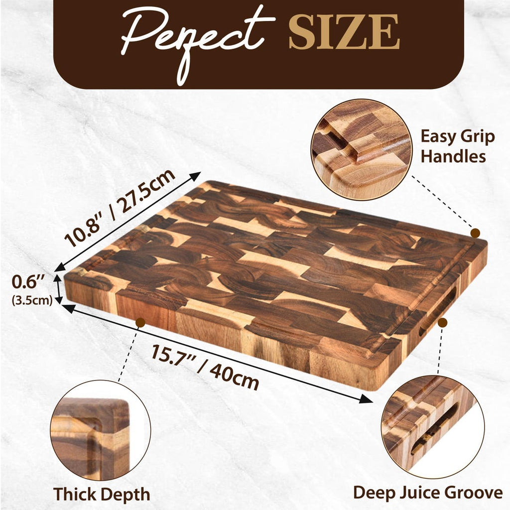 Personalized End Grain Butcher Block Board - Acacia Wood Cutting Board