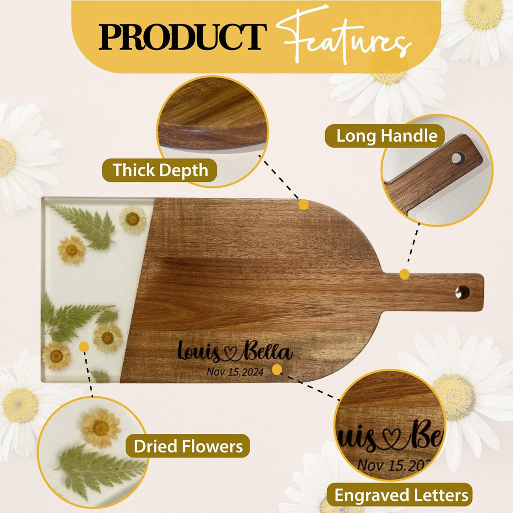 Personalized Dried Flower Resin Charcuterie Board