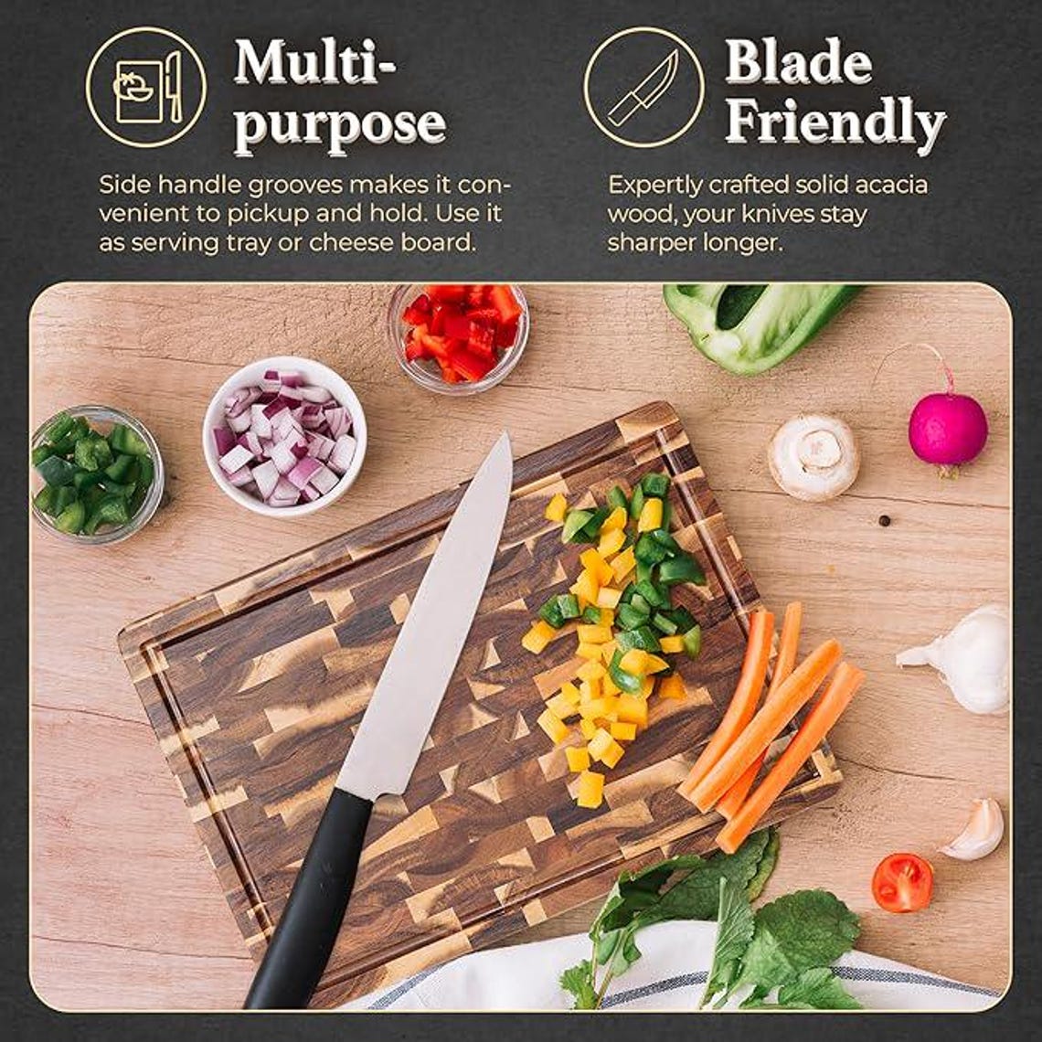 Personalized End Grain Butcher Block Board - Acacia Wood Cutting Board
