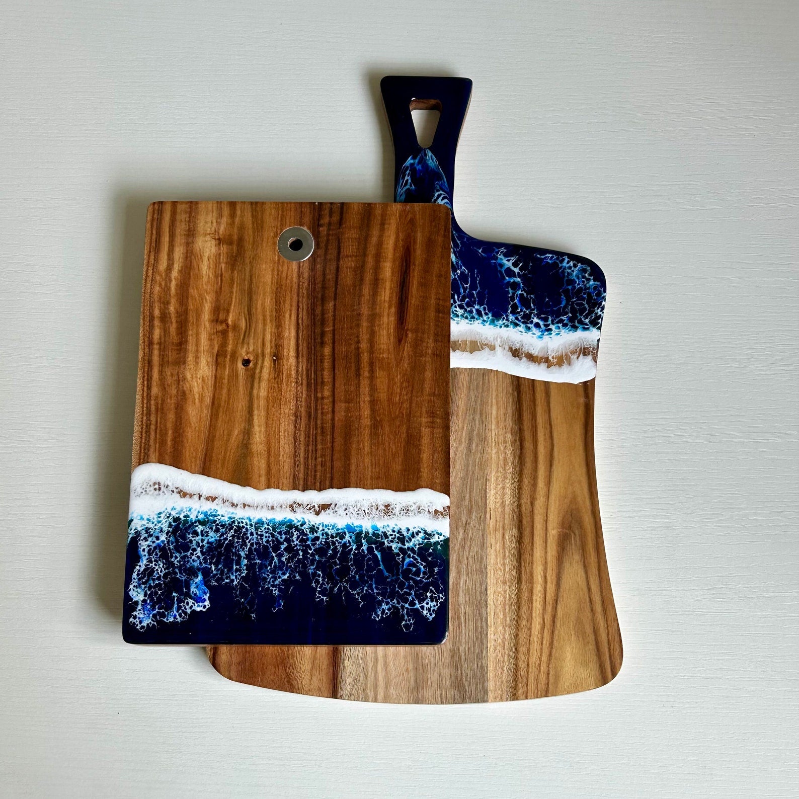 Personalized Wooden Ocean Wave Resin Cutting Board Serving Tray