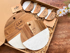 Personalized Round Marble and Wood Charcuterie Board with Coasters