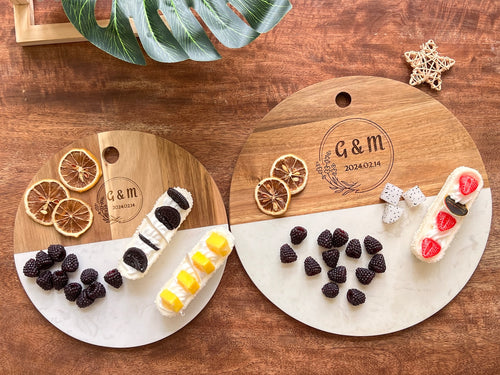 Custom Engraved Round Marble Serving Set — Perfect Engagement Gift