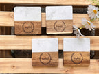 Personalized White Marble & Wood Coaster