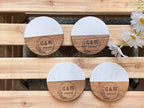 Personalized White Marble & Wood Coaster