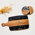 Personalized Black Marble and Wood Charcuterie Board Set
