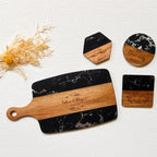 Personalized Black Marble and Wood Charcuterie Board Set