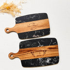 Personalized Black Marble and Wood Charcuterie Board Set