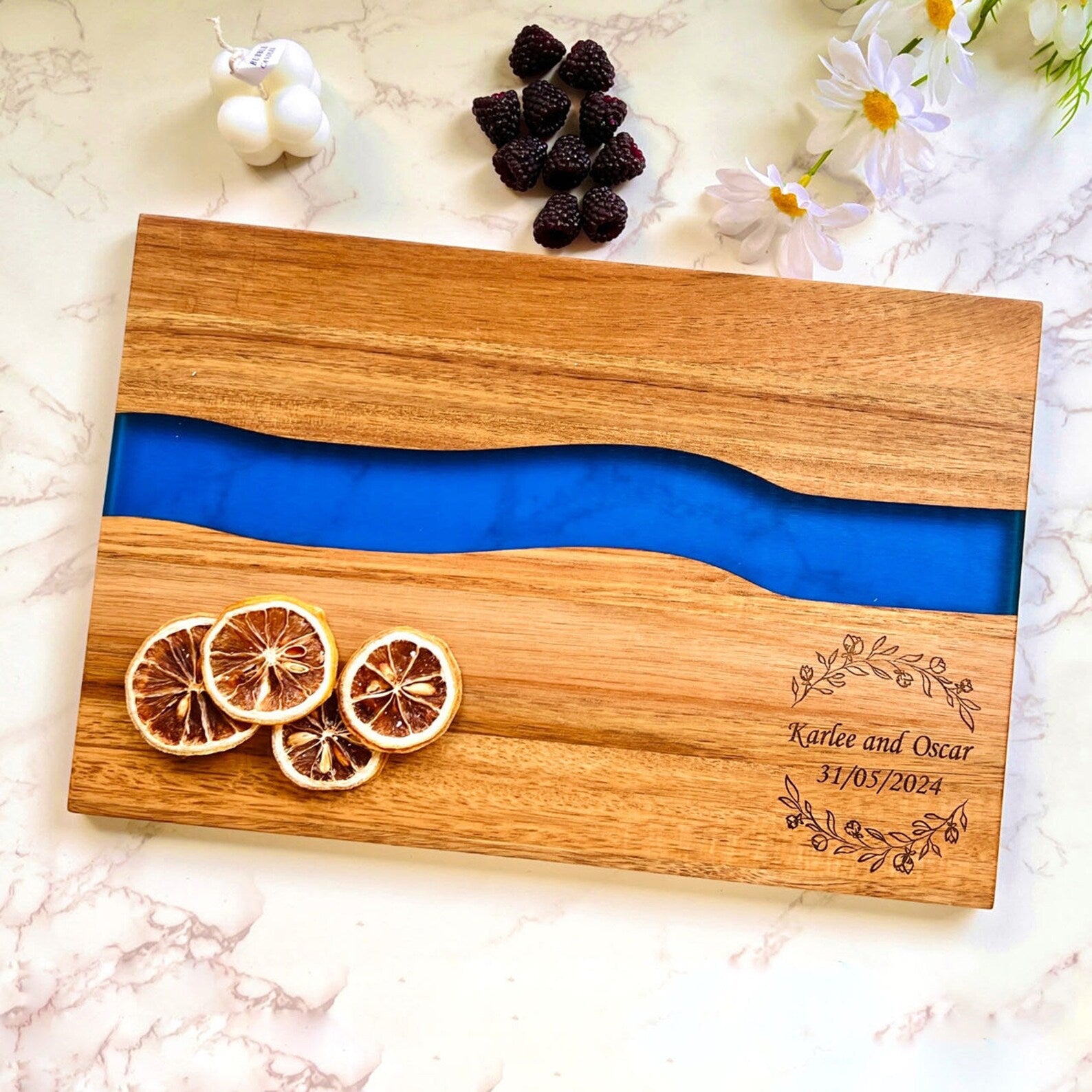Personalized Epoxy Resin River Cutting Board