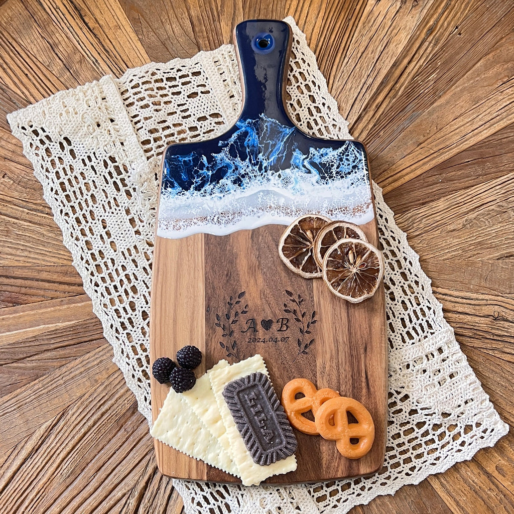 Personalized Ocean Resin Cutting Board with Handle