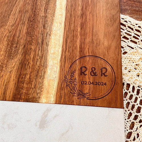 Custom Engraved White Marble Serving Set — Perfect Wedding Gift