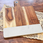 Personalized Marble & Acacia Charcuterie Board Gift Set with Engraved Coasters