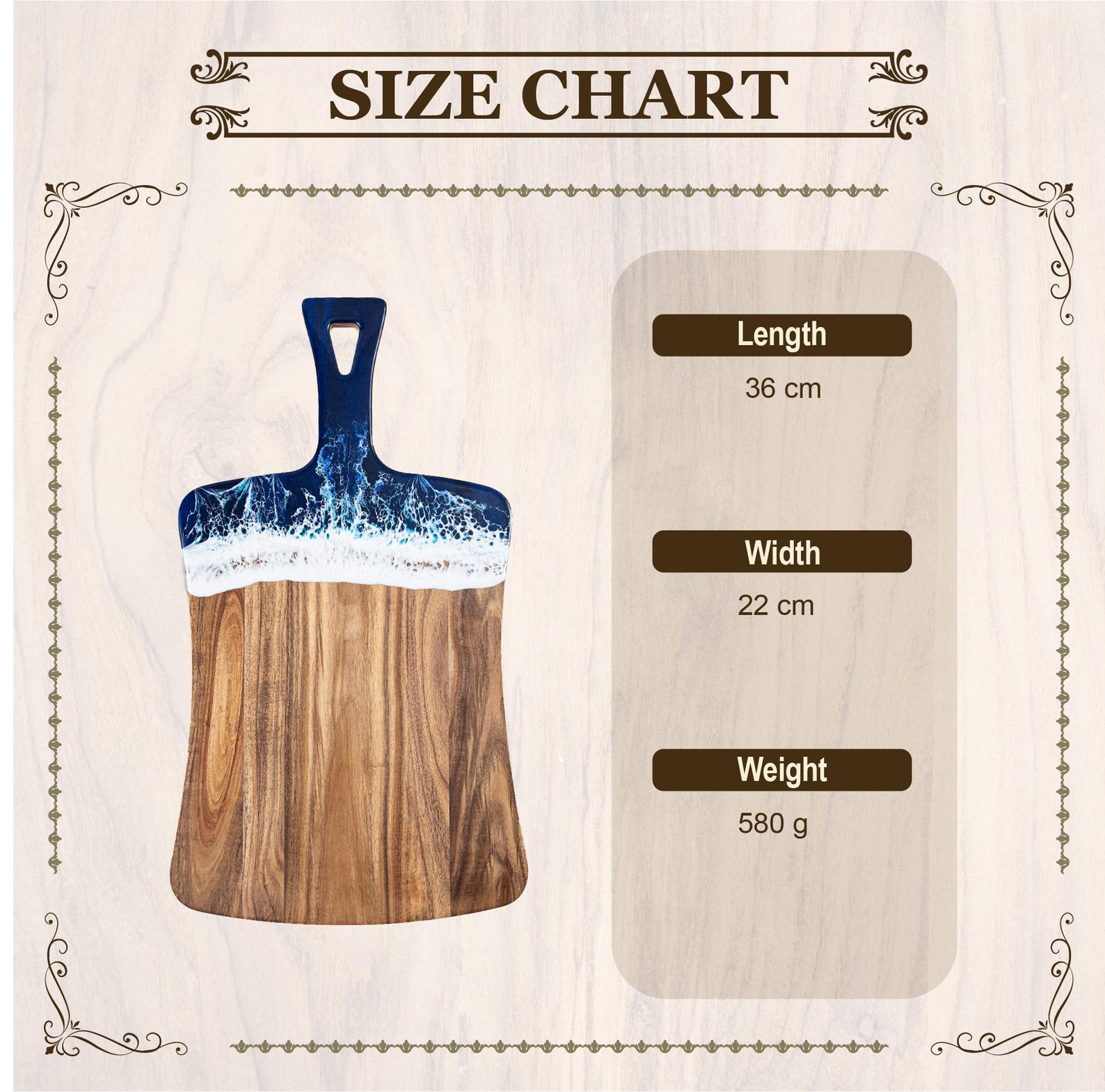 Personalized Wooden Ocean Wave Resin Cutting Board Serving Tray