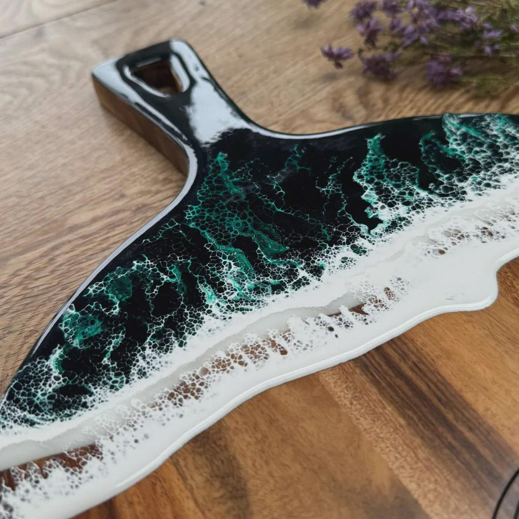 Personalized Wedding Charcuterie Board with Ocean Resin