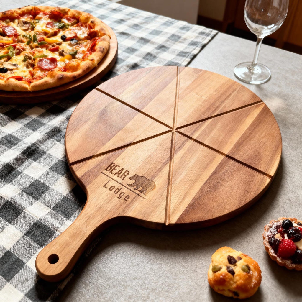 Personalized Pizza Board with Handle & Slice Grooves