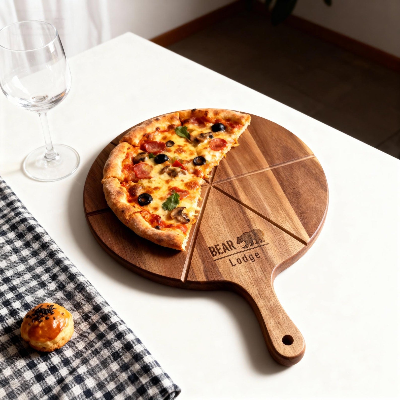 Personalized Pizza Board with Handle & Slice Grooves