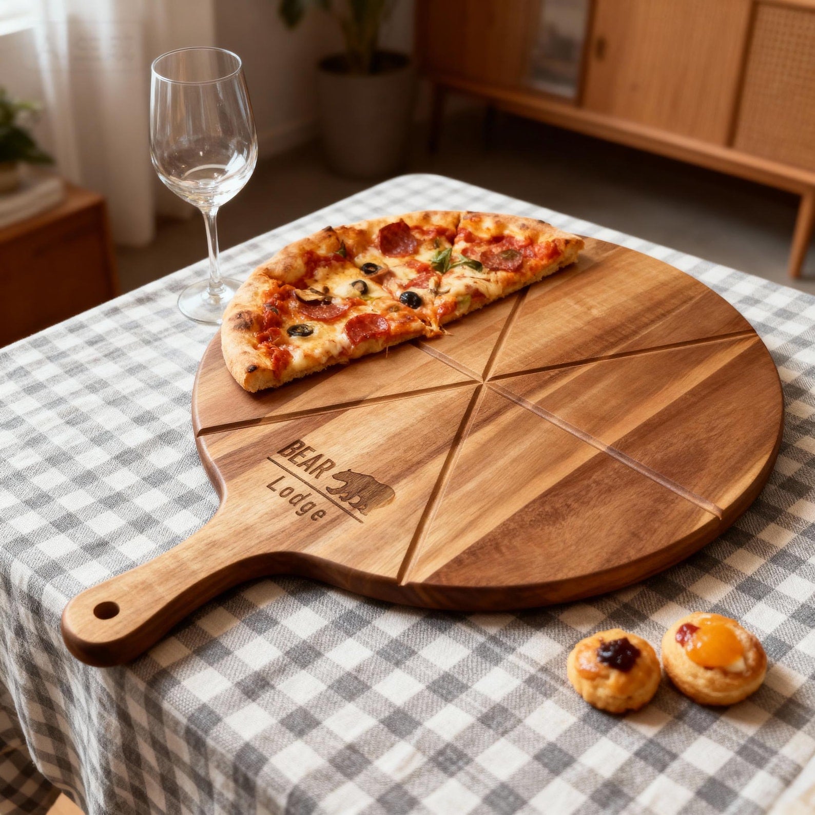 Personalized Pizza Board with Handle & Slice Grooves