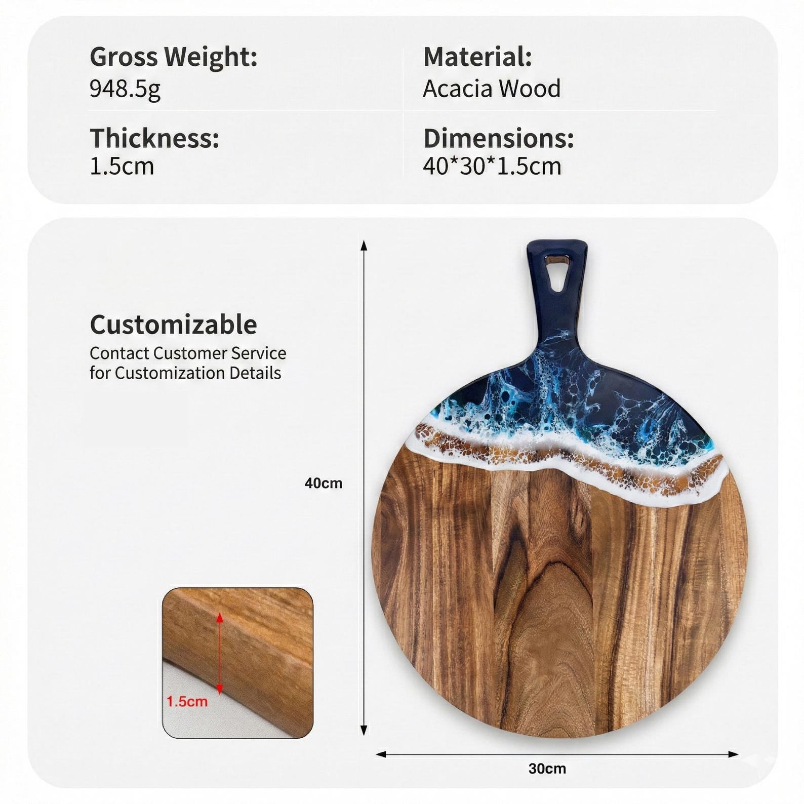 Personalized Ocean Wave Resin Charcuterie Board