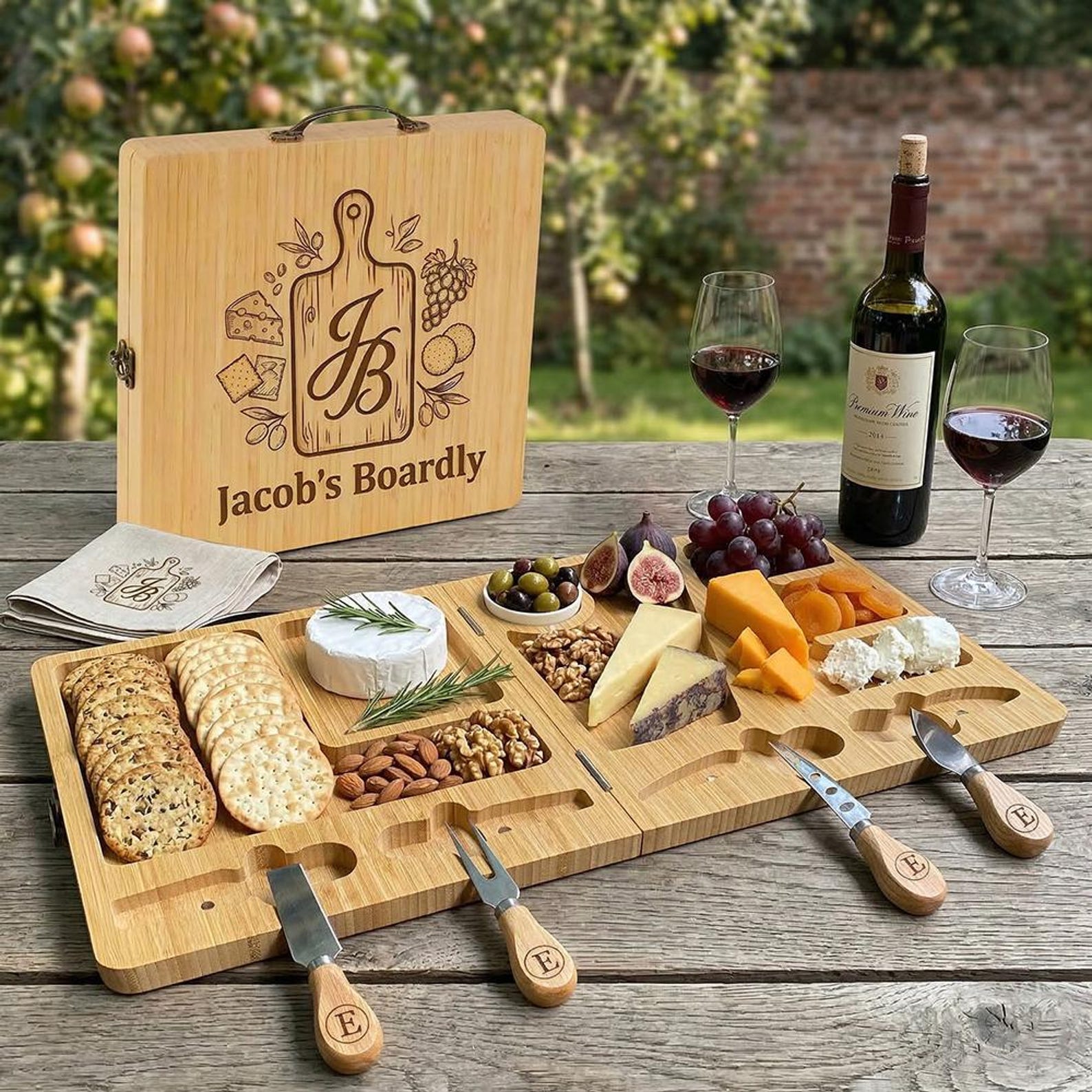 Personalized Foldable Bamboo Charcuterie Board Set