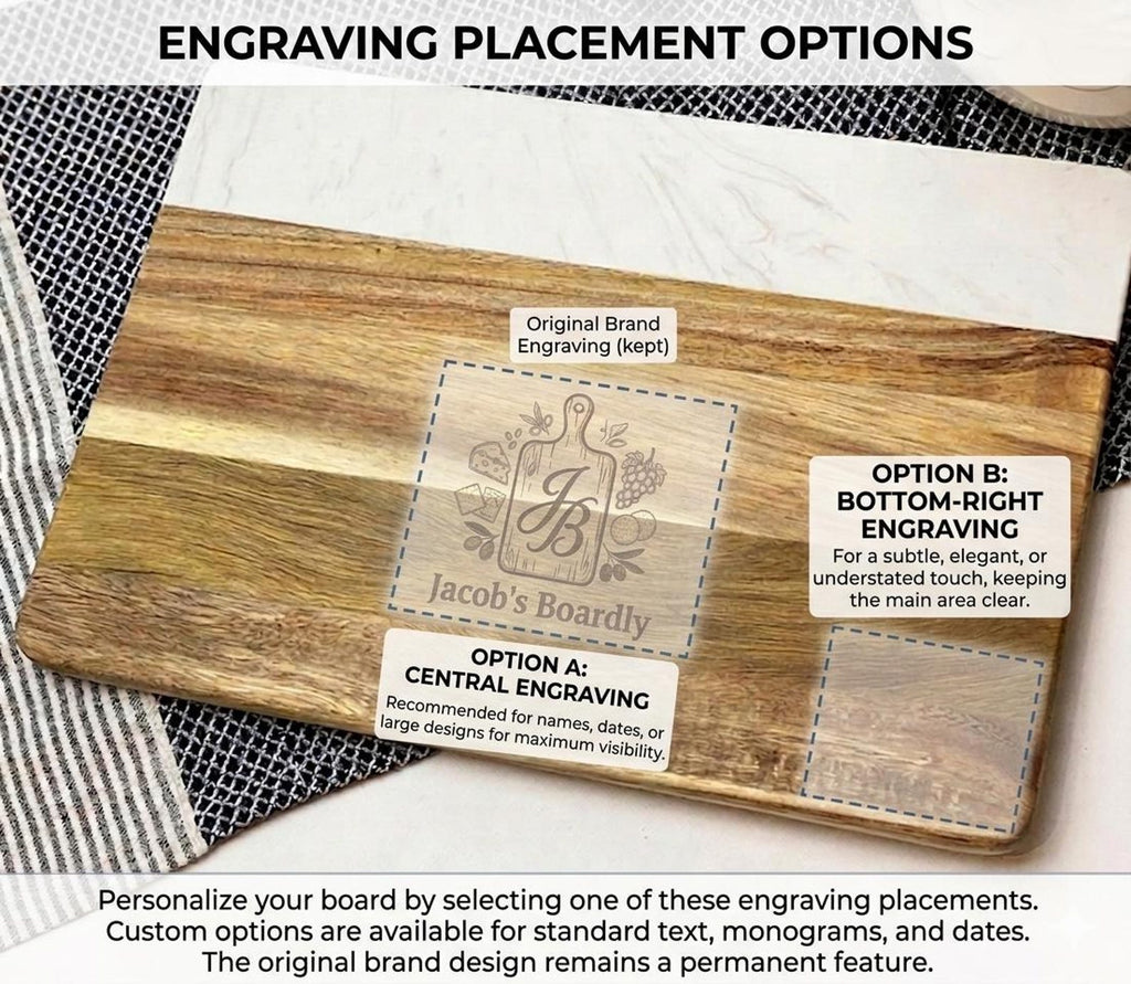 Personalized marble and acacia cheese board
