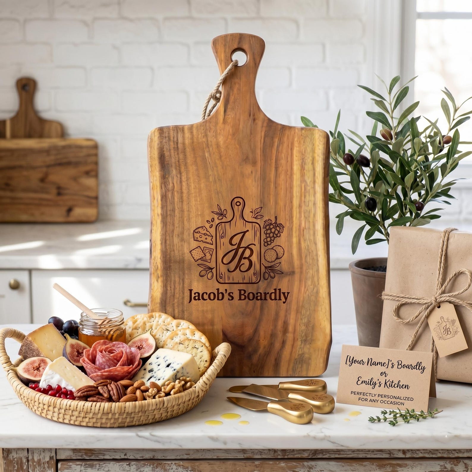 Personalized live edge charcuterie board with handle