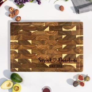 Personalized End Grain Butcher Block Board - Acacia Wood Cutting Board