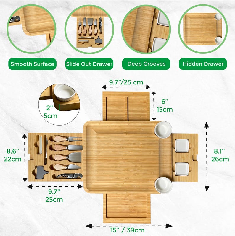 Personalized 4-Drawer Bamboo Cheese Board - Mother’s Day Kitchen Gift