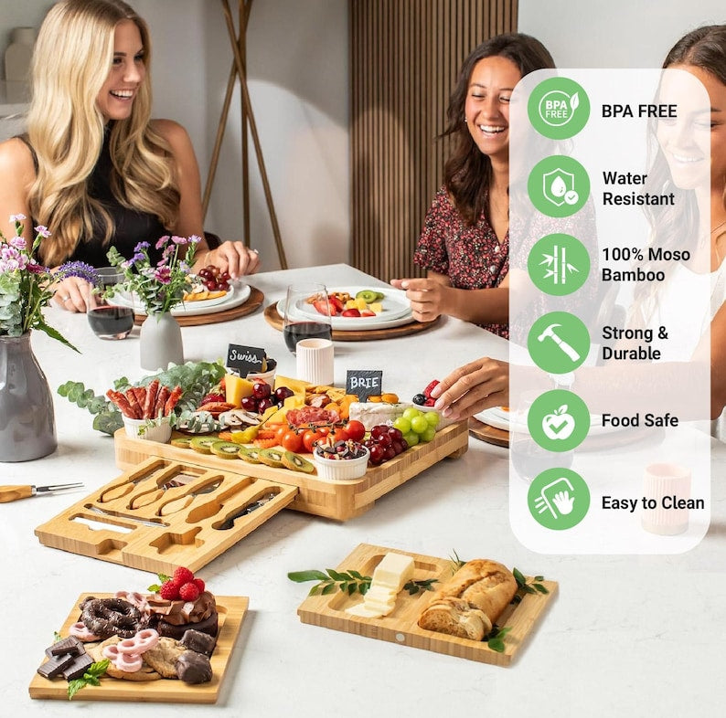 Personalized 4-Drawer Bamboo Cheese Board - Mother’s Day Kitchen Gift