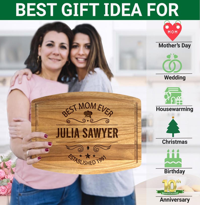 Personalized Acacia Cutting Board | Custom Mother's Day Gift