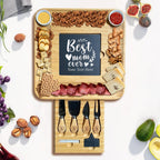 Custom Engraved Bamboo Cheese Board with Drawer & Knife Set