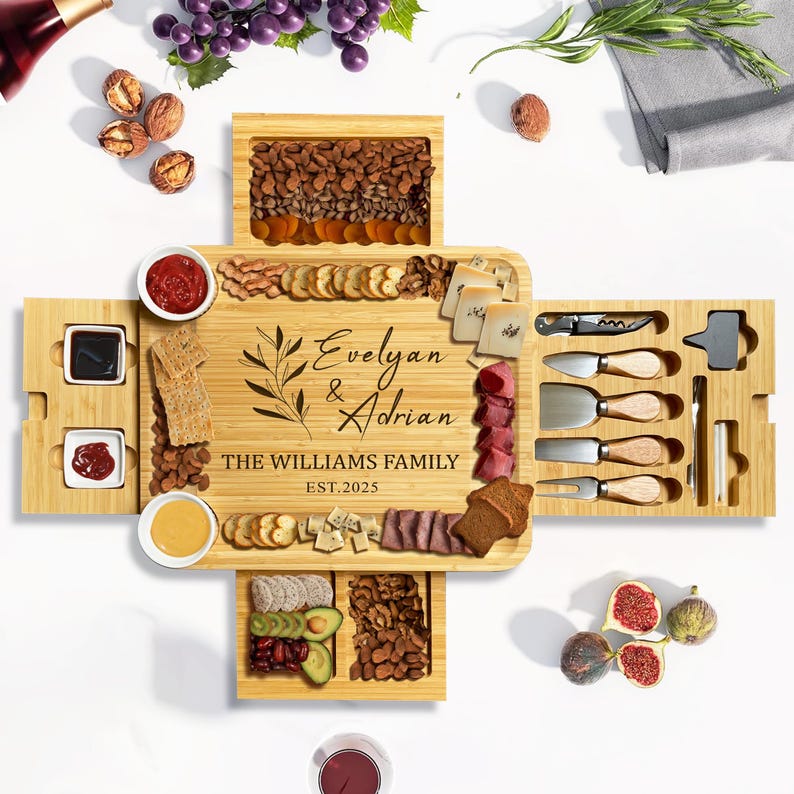 Personalized 4-Drawer Bamboo Cheese Board - Mother’s Day Kitchen Gift