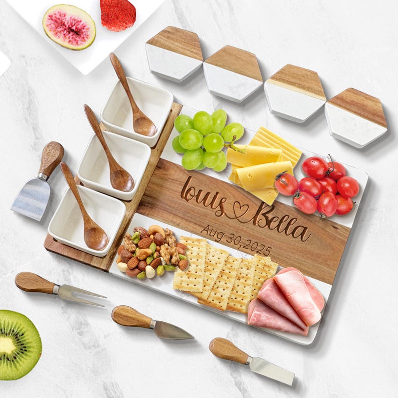 Personalized Marble Wood Charcuterie Board, Cheese Board, Wedding Gift for Couple, Anniversary Gift, Housewarming Gift, Engagement Gift