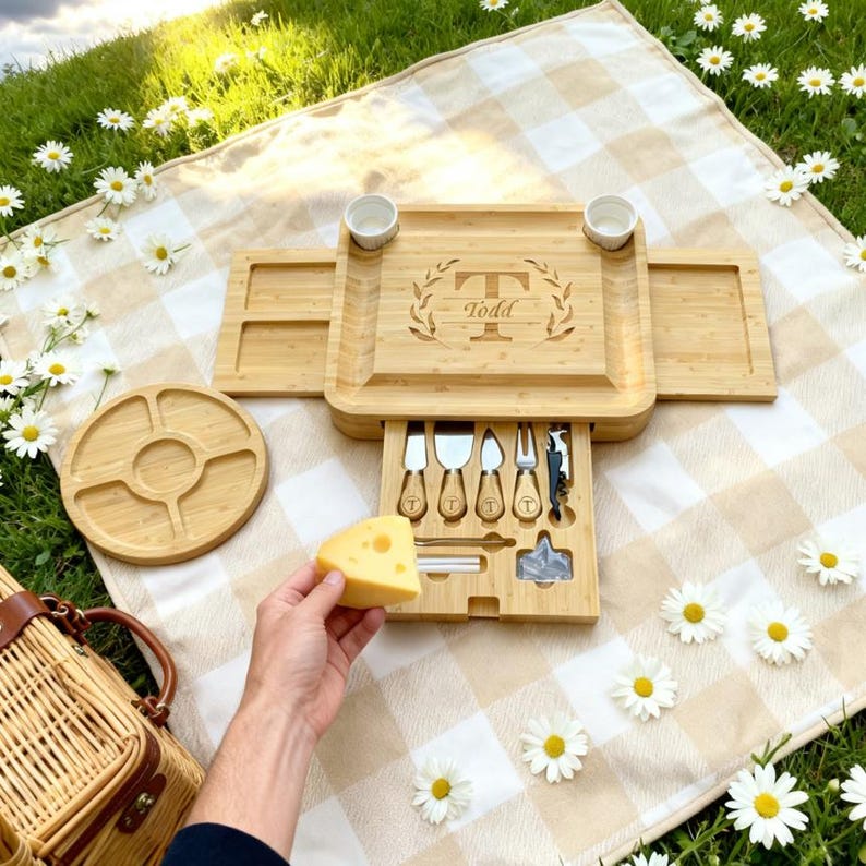 Personalized Christmas Bamboo Charcuterie Board with 3 Drawers & Utensils Set