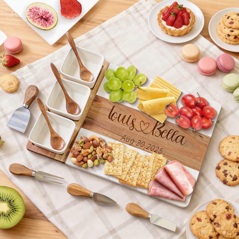 Personalized Marble Wood Charcuterie Board, Cheese Board, Wedding Gift for Couple, Anniversary Gift, Housewarming Gift, Engagement Gift