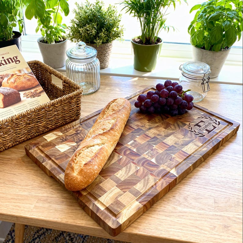Personalized Acacia Wood Cutting Board - Reversible Housewarming Gift