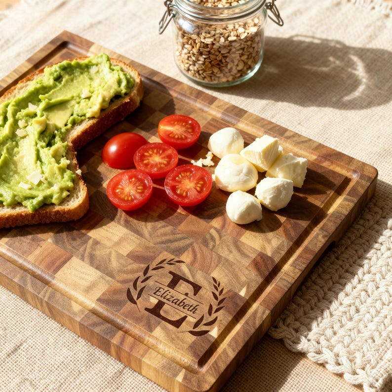 Personalized Acacia Wood Cutting Board - Reversible Housewarming Gift