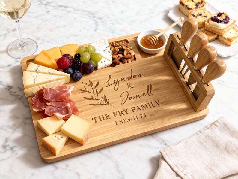 Custom Bamboo Charcuterie Board with Magnetic Knife Storage