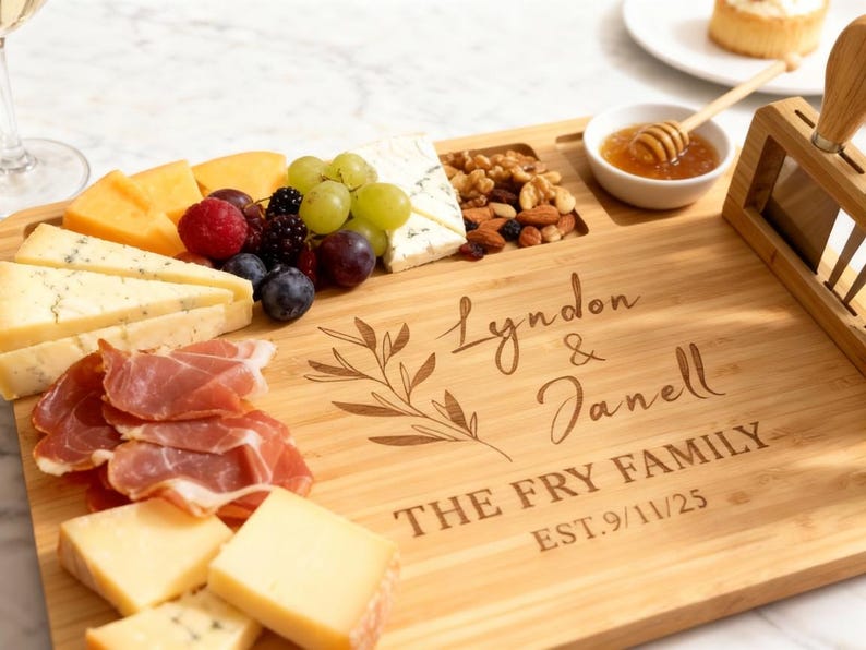 Custom Bamboo Charcuterie Board with Magnetic Knife Storage