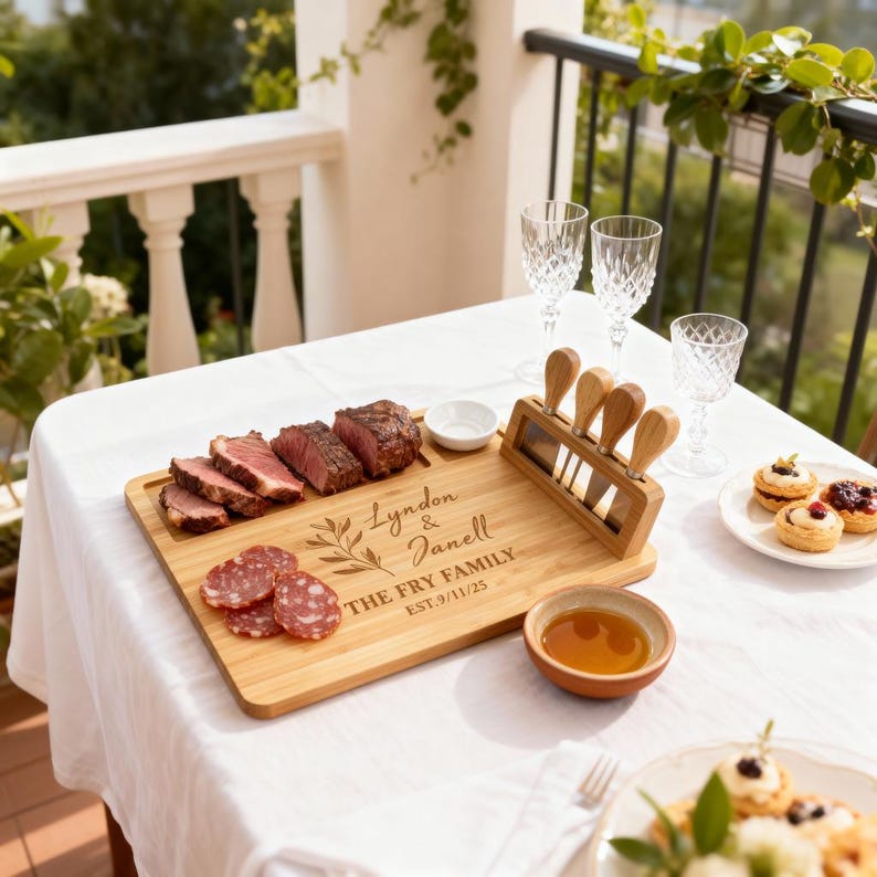 Custom Bamboo Charcuterie Board with Magnetic Knife Storage