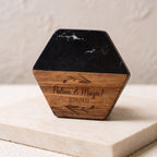 personalized-marble-wood-hexagon-coaster-close-up
